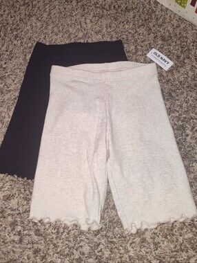 Old Navy Girls Ribbed Bike Shorts - Blue & Cream